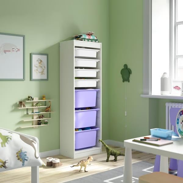 TROFAST Organizer with boxes Frame 46×30×145 cm – ikea Trofast storage boxes Office essential frame with storage boxes-White (White white/lilac)