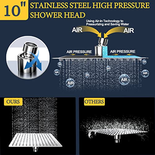 Shower Head, Kveleka 10'' Rainfall Shower Head With Handheld, Rain Shower Head High Pressure With Angle/Height Adjustable Extension Arm, 5 Settings Handheld Shower Head With Hose, Shower Head Combo #TOP3