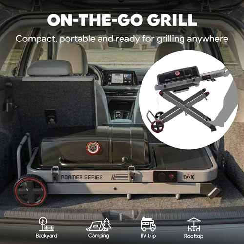 Image of Feasto Portable Gas Grill with Foldable X-Frame Cart for Tailgating, Black