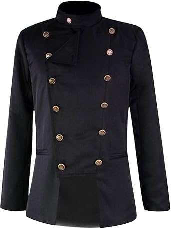 Mens Stand Collar Double Breasted Blazer Suit Jacket Long Sleeve Gothic Jacket Master of Ceremonies Performance Wear