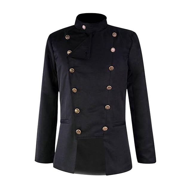 Mens Costumes Medieval Cosplay Coat Solid Color Double Breasted Stand Collar Jackets Halloween Jacket Outerwear