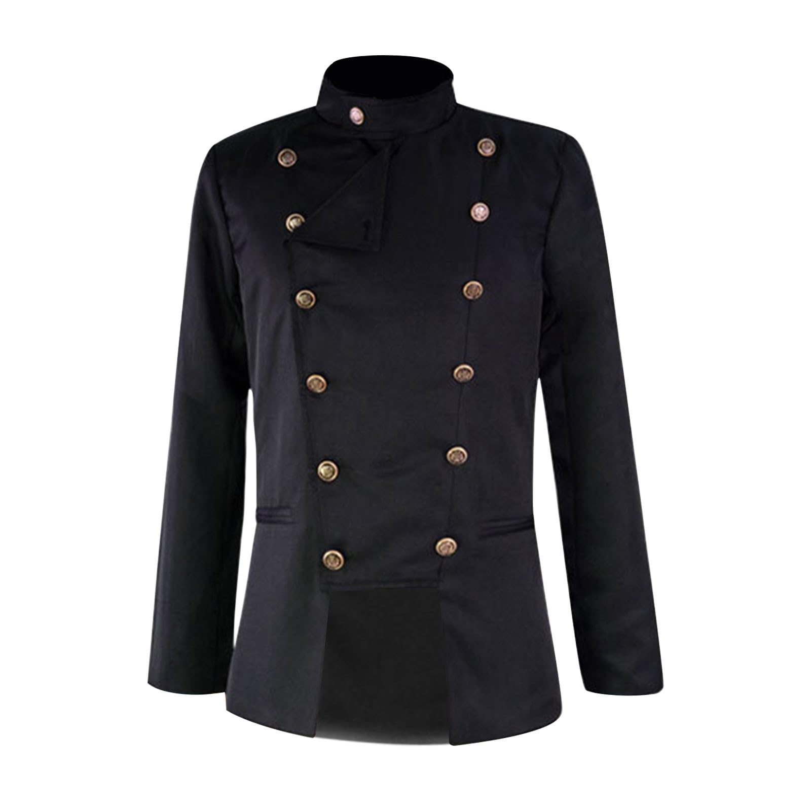 Mens Costumes Medieval Cosplay Coat Solid Color Double Breasted Stand Collar Jackets Halloween Jacket Outerwear