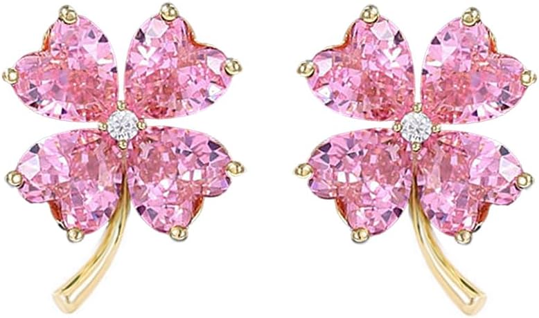 Crystal Heart Clover Leaf Stud Earrings for Women Girls 925 Sterling Silver Post Pin Hypoallergenic Luck 4-Leaf Flower Small Studs Earring Fashion St.Patrick's Mother's Day Birthday Jewelry Cute Gifts