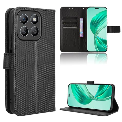 Rojeuinn Cover Per Honor X8C 5G Custodie,Premium Portafoglio Magnetica Flip Case,Custodia Con Fibra Di Carbonio-Nero