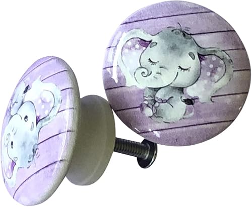 Miniatura 2 de Twisted R Design Elephant Nursery - Perillas de madera para armario (juego de 8 unidades, elefante púrpura)