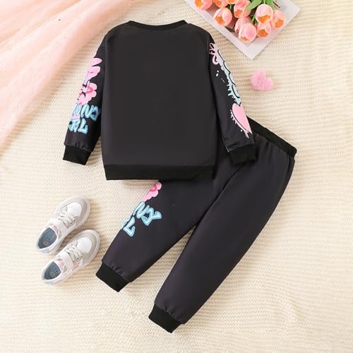 Image of Kids Toddler Girl Clothes Heart Letter Print Long-sleeved round collar top+Letter Print Pants Outfits Set