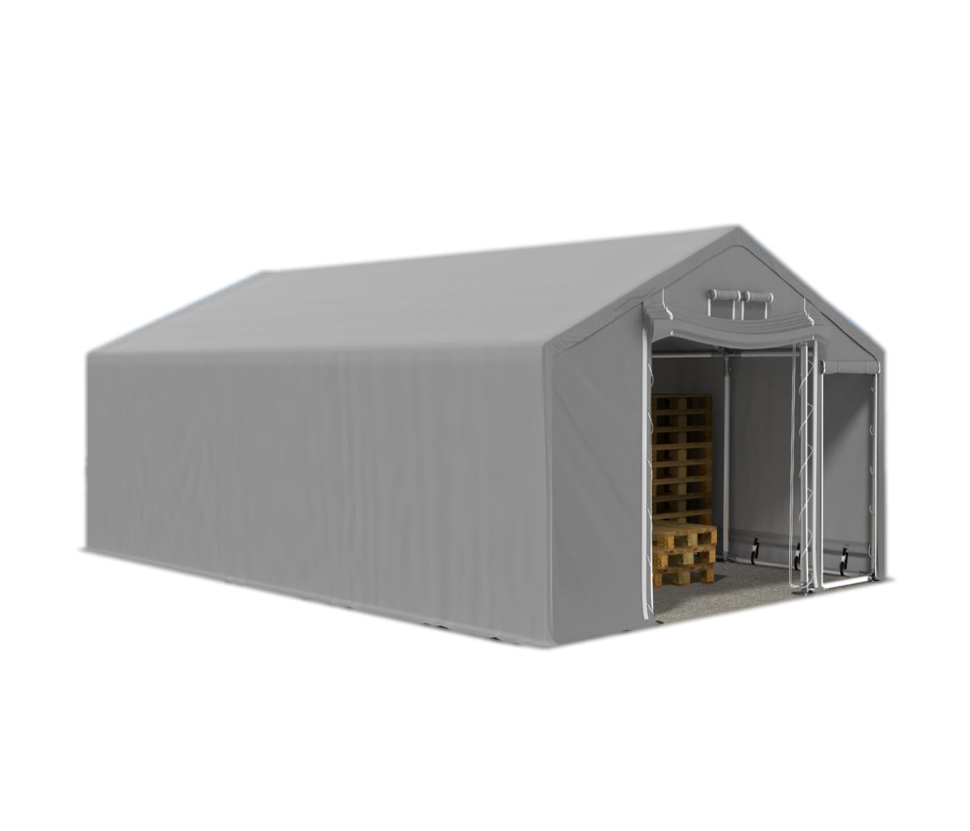 Das Company Lagerhalle 5x8x2m grau extra dauerhaft feuersicher wasserdicht ganzjährig Industriezelt haltbar Stahlseile 600g/m² PVC Polar Plus SFR