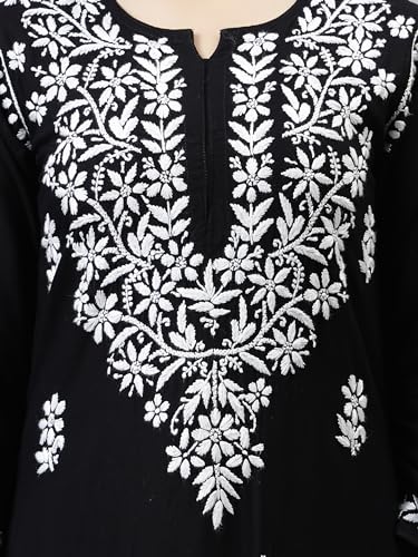 Image of Seva Chikan Hand Embroidered Lucknowi Chikankari Rayon Straight Kurta for Women SCL4532