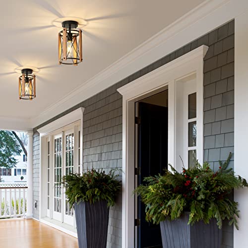 Black Pendant Light, Hanging Light Fixture with Wooden Frame, 40 Inch Height Adjustable for Kitchen Island, Dining Room, Farmhouse. (E26 Bulb Not Included) - Image 4