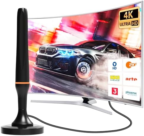 DVB-T2 Zimmerantenne Mit 420 Km Reichweite - 4K/1080P HDTV Antenne Mit Magnetfuß
