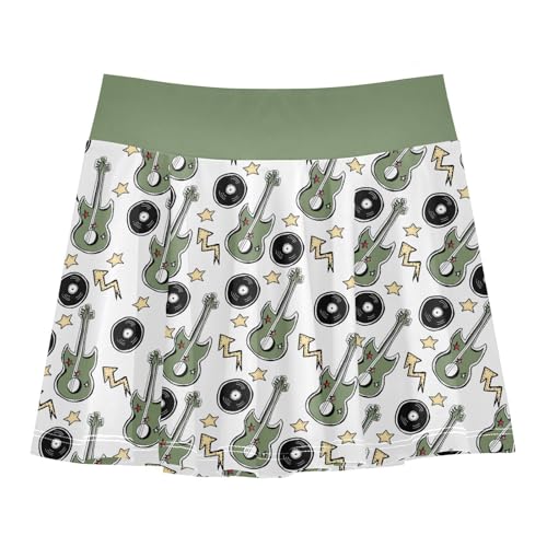 Girls Skorts High Waist Athletic Skirts with Shorts Electric Guitar Records Stretchy Teens Performance Tennis