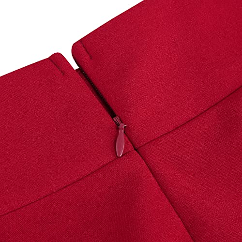50S Red Swing Skirt For Women Flare Midi Skirt With Pockets High Waist A Line Skirts Women's 1950S Rockabilly Knee Length Skirts Audrey Hepburn Style Work Office A Line Skirt With Belt Red Small #TOP4