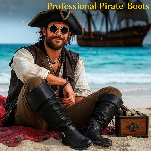 Image of Cutecrop Men's Medieval Pirate Boots Renaissance Costume Boots | Fantasy Cosplay Shoes, Faux Leather, Viking Gothic Leather Shoes
