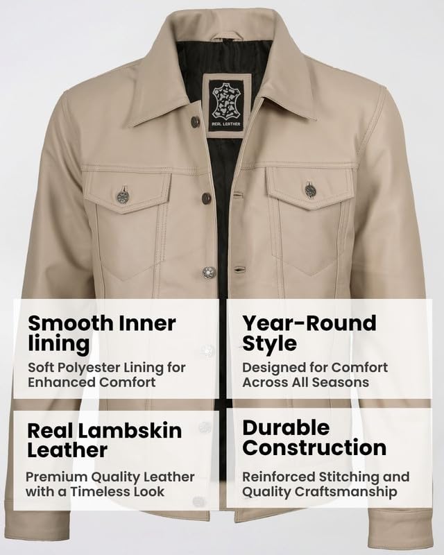 Image of Blingsoul Men's Leather Jacket - Real Full-Grain Lambskin Trucker Jacket for Men
