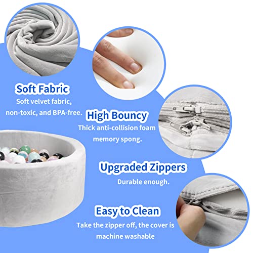 Harbolle Round Kiddie Ball Pit Handmade Soft Velvet Memory Foam Ball Pit Ideal Gifts For Baby Children Toddler Infant Outdoor Indoor 35.5 X 11.8 Not Included Balls -Grey #TOP2