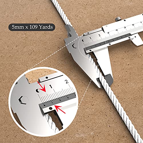 Image of ZUEXT Macrame Cord, White, 5mm x 109yds Cotton String Macrame Yarn | 100% Natural Handmade, 4 Strands Twisted Cotton Rope, For Wall Hanging Plant Hangers Gift Wrapping Tapestry DIY Crafts, 100m