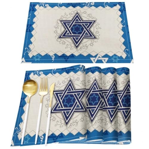 Napperons rustique vintage lavables Hanukkah lot de 4 tapis de table imprimés