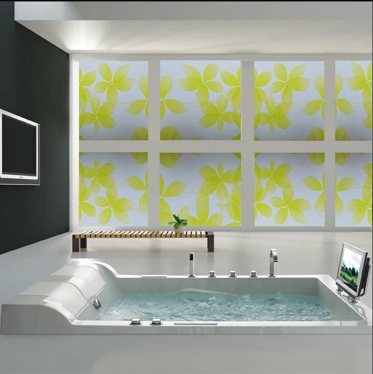 Image of SUNBIRD Window Film Privacy Colorful Window Sticker, Decorative Window Vinyl, Adhesive Home UV Blocking, Heat Insulation Static Cling for Bathroom Office (17X 78 INCHES, Green Leaf dot)