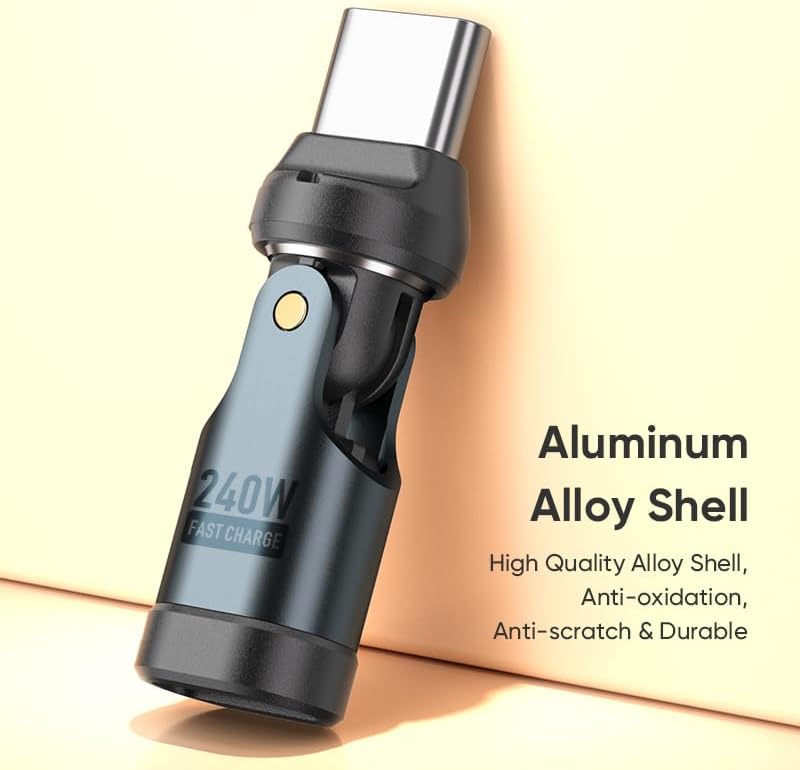 USB C to C Adapter 1 Pack 540° Rotating Phone OTG Port Replacement & Extender PD 240W USB2.0 Type-C Extension Connector with LED Indicator (Black) - Image 8