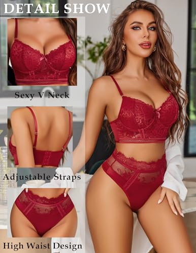 Image of Avidlove Lingerie Sets for Women Bra and High Waist Panty Set 2 Piece Lace Babydoll Outfits S-XXL