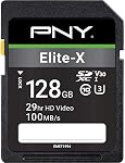 PNY 128GB Elite-X Class 10 U3 V30 SDXC Flash Memory Card - 100MB/s, Class 10, U3, V30, 4K UHD, Full HD, UHS-I, Full Size SD (Pack of 1)