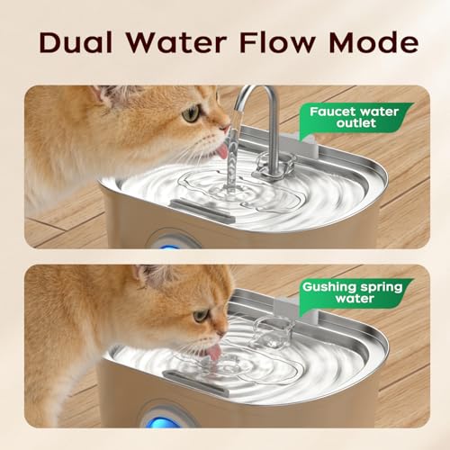 Image of Cat Water Fountain Stainless Steel, 108oz /3.2L | Water Level Window, Quiet Automatic, For Cats and Small Dogs