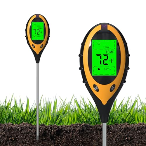 Qieryun Probador de pH del suelo, medidor de humedad 4 en 1 para plantas de suelo con Ph/temperatura/humedad/luz, kit de prueba de suelo adecuado para jardinería, césped, agricultura y plantas al aire