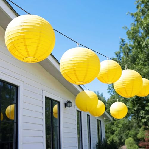 Image of Yellow Chinese Paper Lanterns with LED Lights, 10-Pack 10inch
