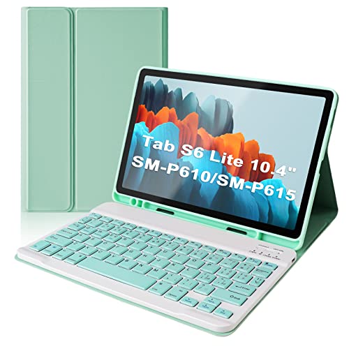 Étui avec clavier pour Samsung Galaxy Tab S6 Lite 2020 10.4" (SM-P610/P615), 2022 (SM-P613/P619), disposition italienne, Lively Life amovible clavier pour Samsung Tab S6 Lite, vert Cover