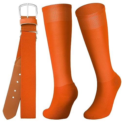 Zhanmai Baseball Belt and Socks Combo Adjustable Softball Socks and Elastic Waist Belt for Youth Boys Girls, Adult(Bright Orange,Youth)