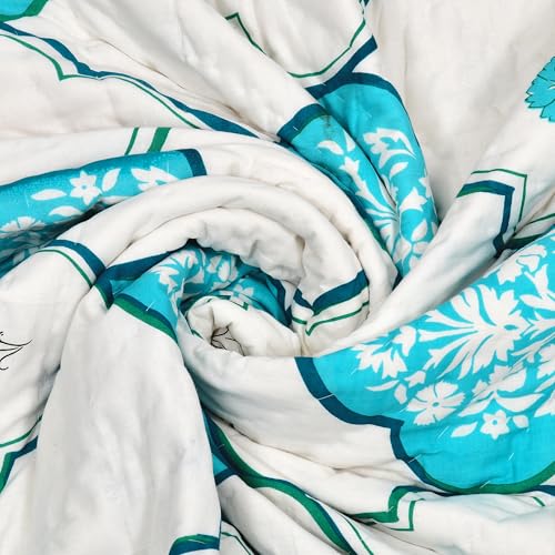 Image of BLOCKS OF INDIA Hand Block Printed Cotton King Size Quilt /Rajai | MUGHAL Turquoise