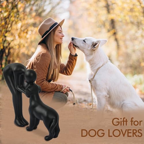 FriyGardcn Hunde-Skulptur, Heimdekoration, niedlicher Mann und Hund, Dekoration für Büro, Wohnzimmer, Schlafzimmer, Zuhause, Erinnerungsgeschenke für Tierliebhaber (schwarz)