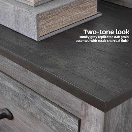Signature Design by Ashley Bronyan Rustic 2 Drawer Nightstand, 2-Tone Look, Light Gray and Dark Gray, Large Scale Handles, Fully Finished Drawer Interiors, 24.72" Tall, Gray - image 3