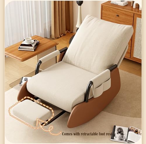Patio Leisure Rocking Chairs，Comfy Nursing Rocking Chair with Sleeper Design, Folding Foot Pad and Side Pocket - Ideal Armchair for Living Room or Bedroom