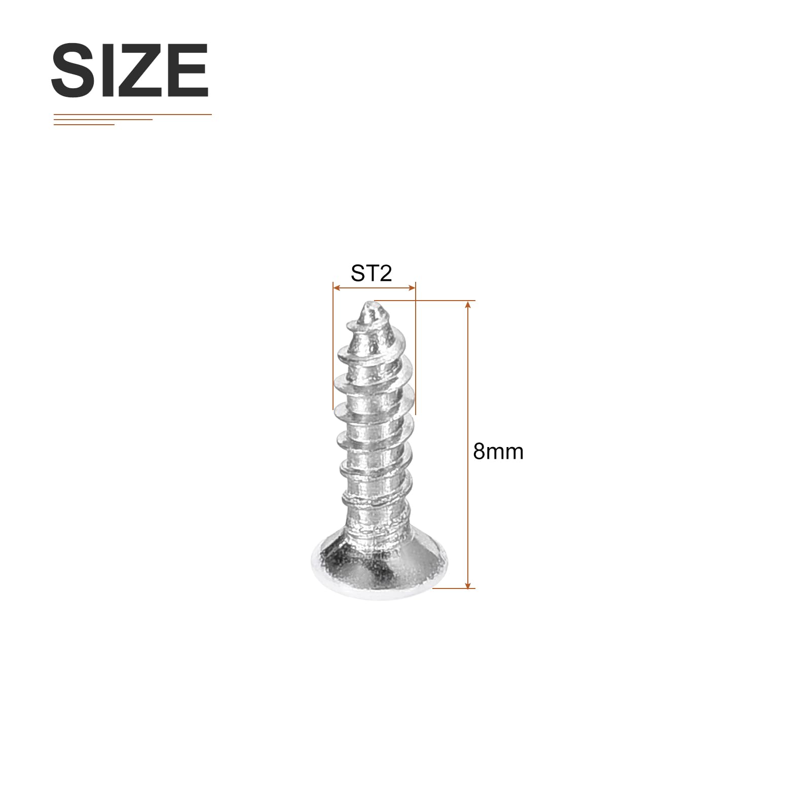 DTGN 100Pcs ST2x8mm Flat Head Wood Screws, 304 Stainless Steel White Phillips Self Tapping Screws - Image 2