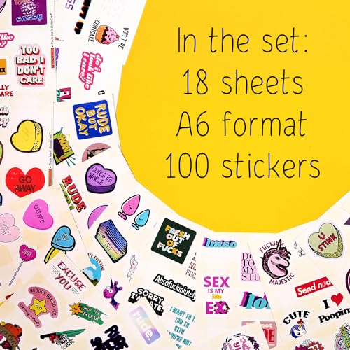 BulbaCraft 100Pcs Funny Rude Stickers for Adults, Crude Humor Stickers - Rude Gifts for Women, Gifts for Women & Men