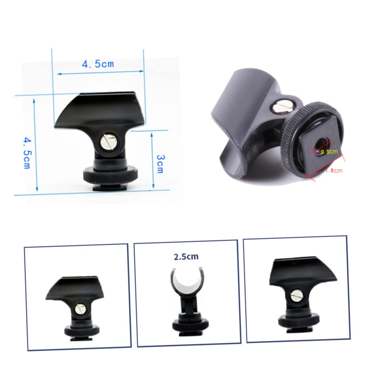 BESPORTBLE 5pcs Mic Clip with Hot Shoe Adapter for DSLR Cameras Durable Plastic Microphone Holder for Interviewing Flexible Angle Black