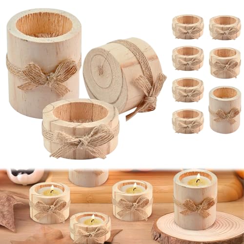 Kerzenhalter aus Holz - 10 Stück Teelicht-Kerzenständer-Set in 3...