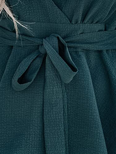 Cupshe Women's V Neck Bow Belted Romper Spaghetti Strap Flounce A Line Pleated Mini Jumpsuit Hunter Green #TOP5