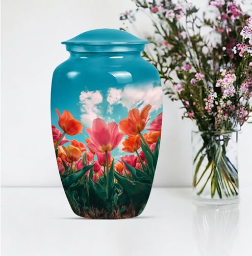 Image of Personalized Tulip - Human Cremation Urn - Funeral Urn for Mom & Dad - 10 Inch - Large with Velvet Bag - Unique Urn for Human Ashes - Decorative Urn - Burial Urns - Ashes Urns Human Remains