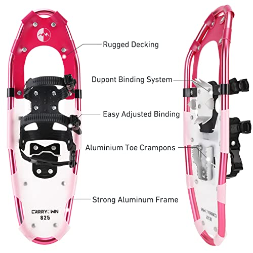 Carryown Kids Snowshoes , Light Weight Aluminum Alloy Snow Shoes For Kids Girls With Trekking Poles And Waterproof Leg Gaiters, Carrying Tote Bag (Pink, 14" ) #TOP1