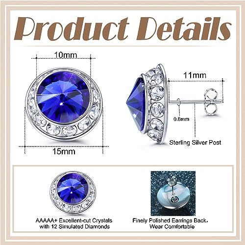 MILACOLATO Rhinestone Dance Competition Earrings for Women 18K White Gold Hypoallergenic Sterling Silver Post Crystal Stud Earrings 15mm Halo Stud Earrings for Dance Competitions Stage Performance Wedding Bridal Party Earrings, Blue Crystal by MILACOLATO - Image 5