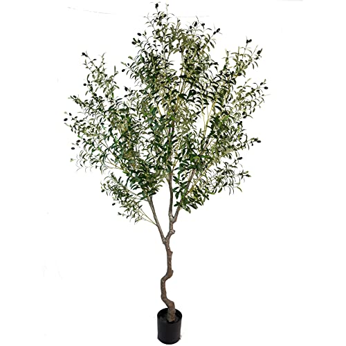 AfanD Artificial Tree Faux Olive Tree 8ft(92in,3200leaves) Tall Fake Olive Plant in Pot Fake Silk...