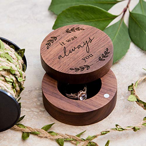 MUUJEE It Was Always You Wooden Ring Box - Engraved Round Wood Ring Holder Mr and Mrs Ring Box for Engagement Proposal Wedding Ceremony Anniversary Valentines Day Gift for Him Her Husband Wife - Thumbnail 5
