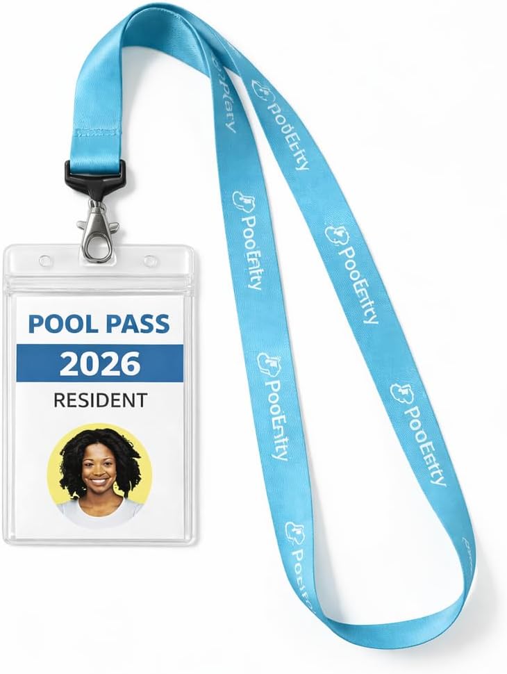 Pool Pass Holder with Lanyard – 25 Pack Waterproof Vertical ID Badge Holders for Pool Access Cards, Key Fobs, HOA Pools, Lifeguards & Apartment Complexes