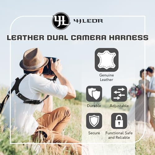 Image of Camera Harness for 2 Cameras,Dual Shoulder Leather Camera Strap,Full Grain Leather Harness for Photographers