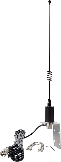 UAYESOK VHF Marine Antenna 156-163Mhz Boat Base Aerial 38.8cm (15.3inch) with 5m RG58 Coaxial Cable PL259 Connector & L-Mount Bracket for Cobra Icom Uniden VHF Mobile Marine Ham Radio