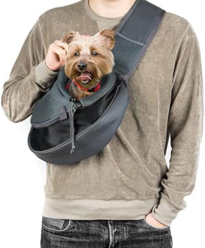 Dog Sling Carrier for Small Dogs Cat Carrier Breathable Mesh Hand-Free Bag(Fits Approximately 3 lbs to 6 lb Pets)(Black)