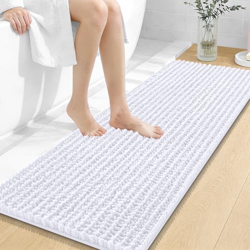 Image of OLANLY Long Bathroom Rugs Runner 47x17, Thick Soft and Absorbent Chenille Bath Mat, Non-Slip, Machine Washable Quick Dry Bath Rugs for Tub Shower Floor, Home Decor Accessories, White