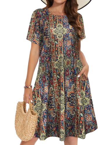 Image of Summer Dresses for Women Casual Tshirt Short Sleeve Floral Sundress Beach Cover Ups with Pockets 2026